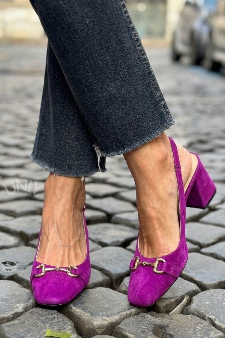 Talons bloc slingback en daim Olive