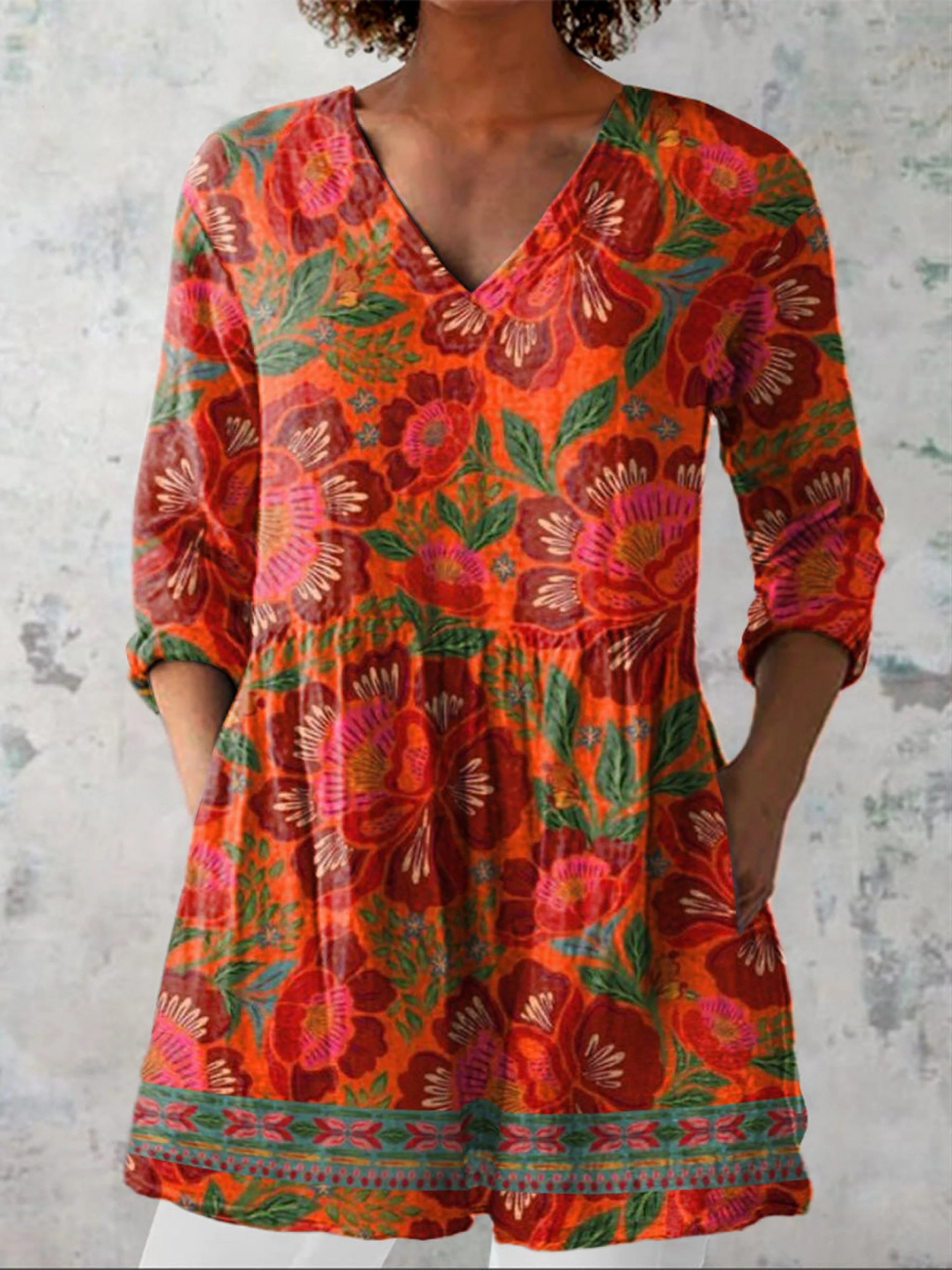 Marion | Longue Blouse avec Décolleté en V