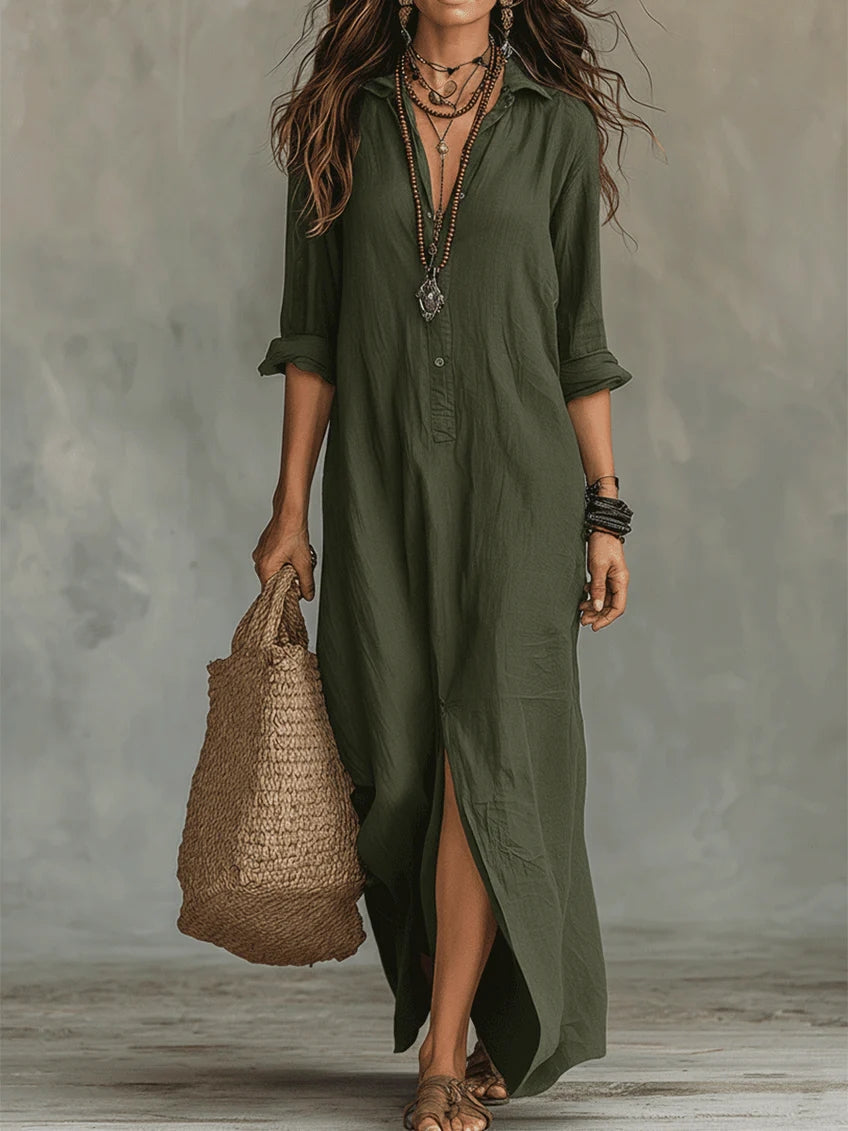 Soline | Robe Maxi Boutonnée Décontractée à Col V