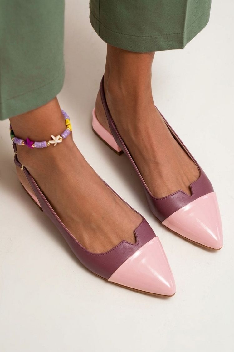 Ballerines slingback découpées color block à pointe avec boucle