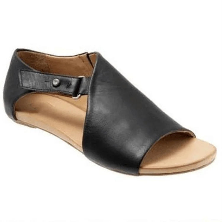 Sandales cut-out peep toe asymétriques unies avec bride et boucle