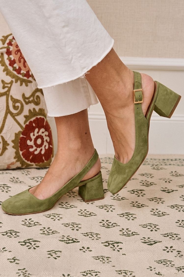 Talons slingback essentiels chunky kaki à bout carré avec boucle
