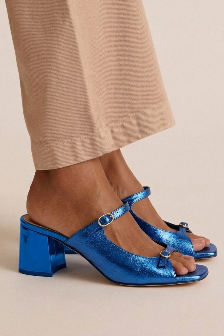 Talons larges slingback découpés color block Or