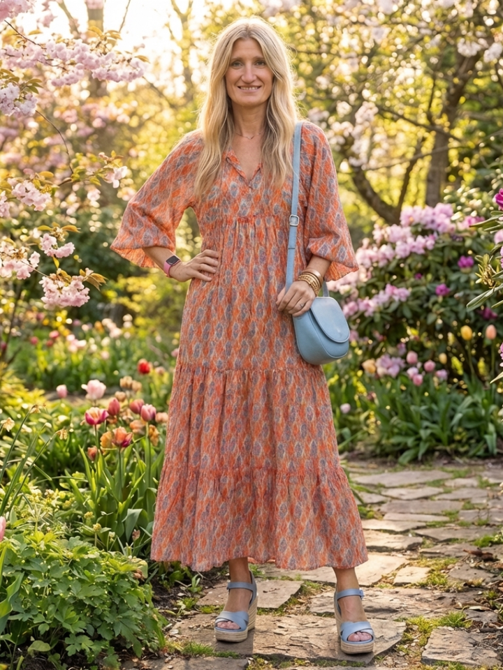 Amara | Robe Midi à Imprimé Géométrique avec Col V