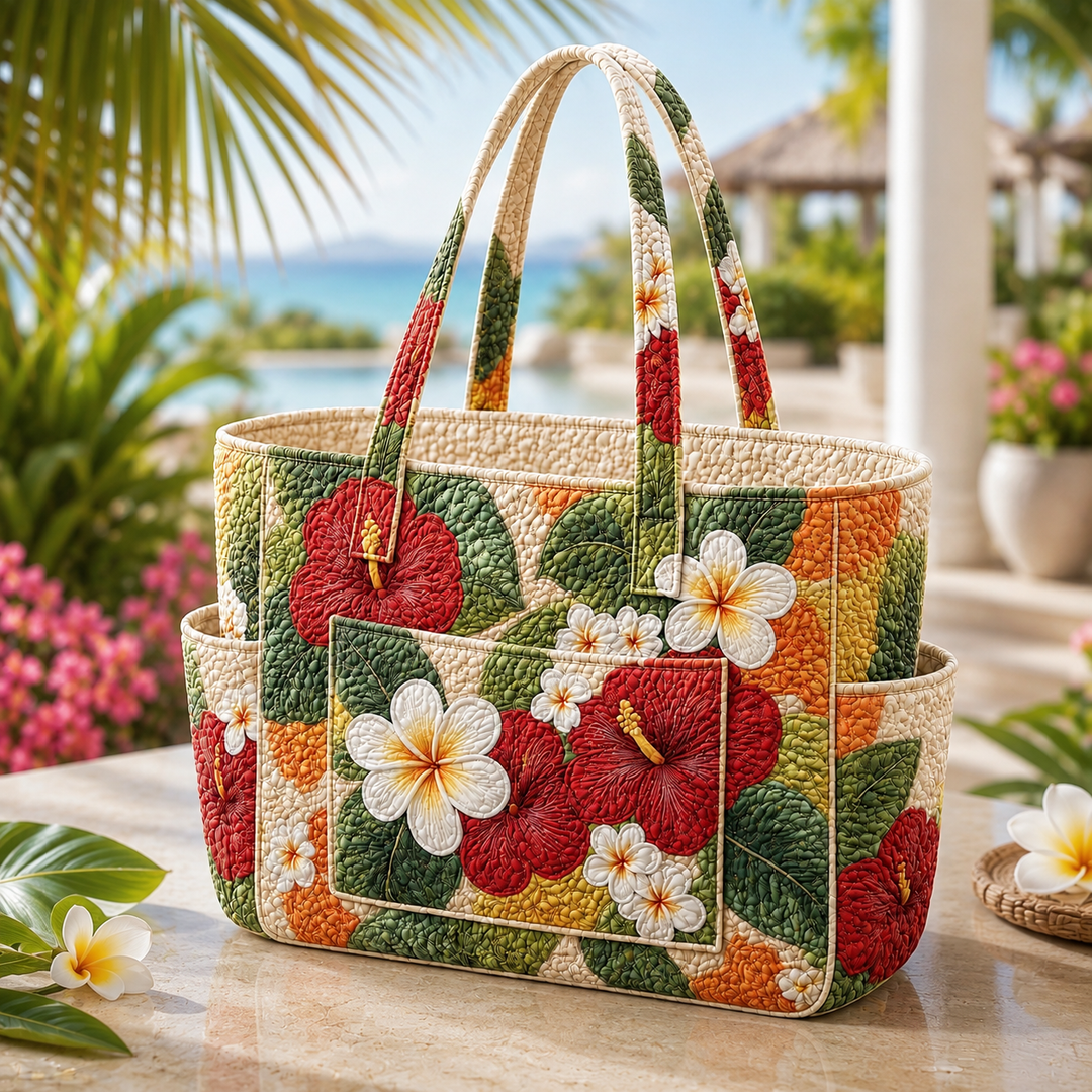 Hélène | Sac cabas matelassé aux hibiscus au coucher du soleil