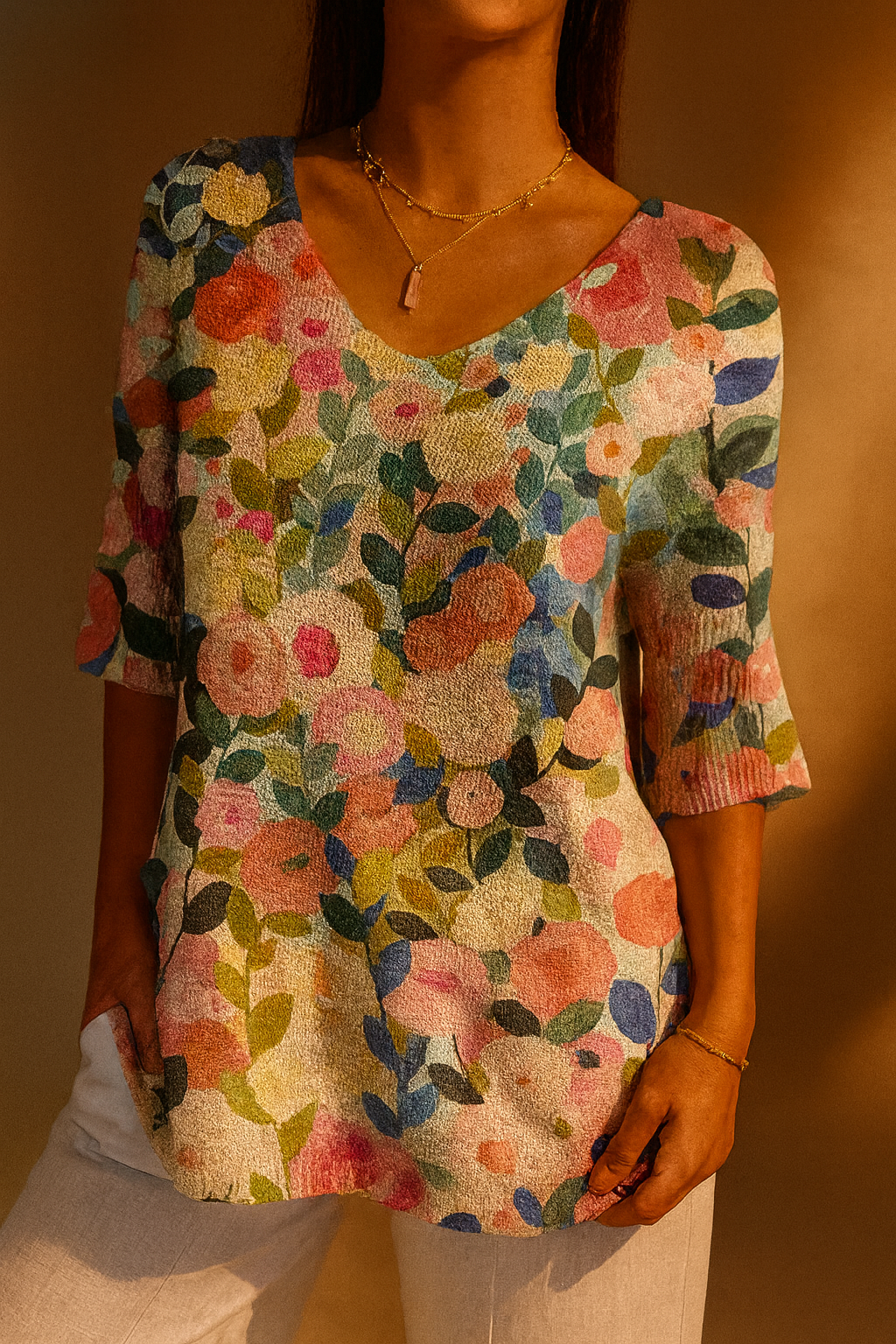 Pull en tricot imprimé floral coloré pour femmes