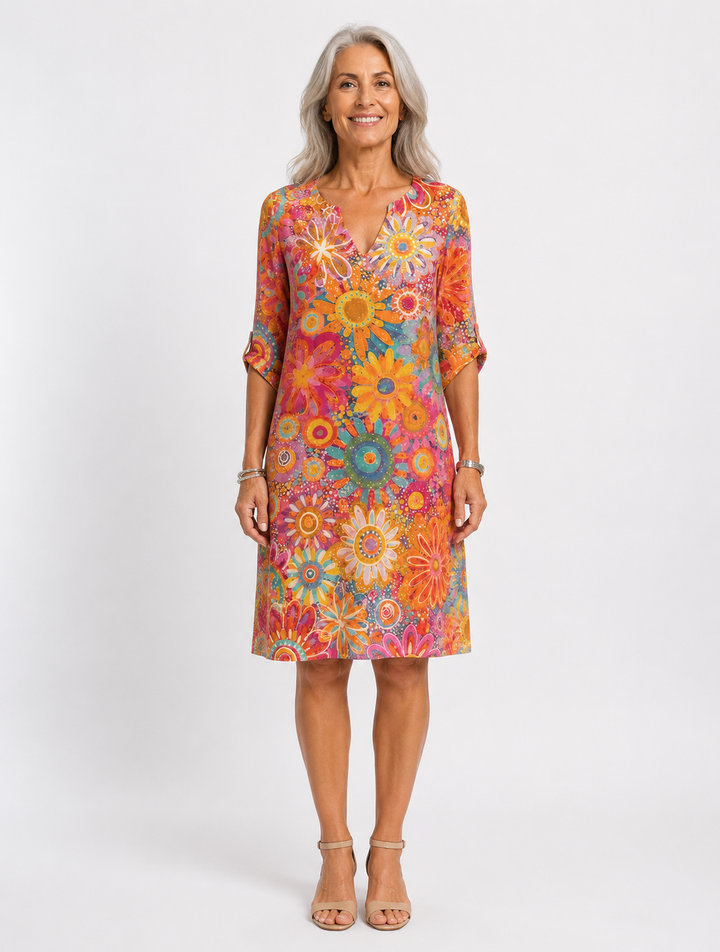 Bonita | Robe Florale Joyeuse Avec Manches Courtes Et Décolleté En V