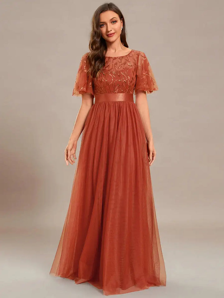 Elodie | Robe de Soirée à Manches Courtes en Sequins