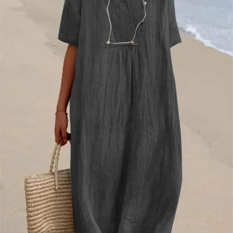 Sandra | Robe décontractée en lin texturé avec décolleté en V