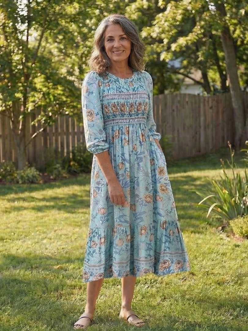 Sabine | Half Sleeve Smocked Floral Midi Dress