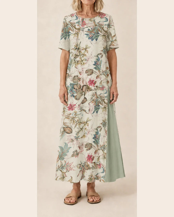 Maurene – Imprimé floral pastel | Robe longue décontractée effet lin
