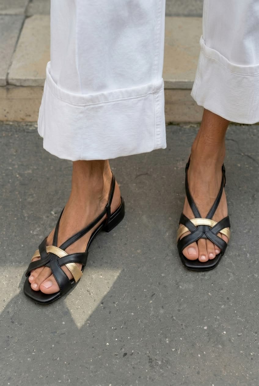 Sandales slingback à bout carré avec brides croisées, brides et talon bas