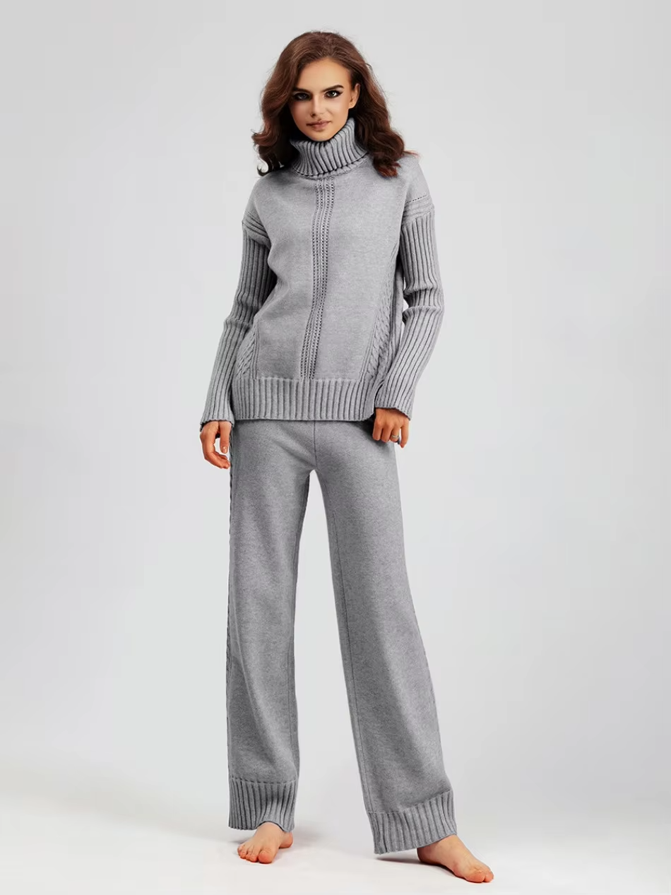 Scarlett - Pull à col montant élégant avec ensemble de pantalons amples