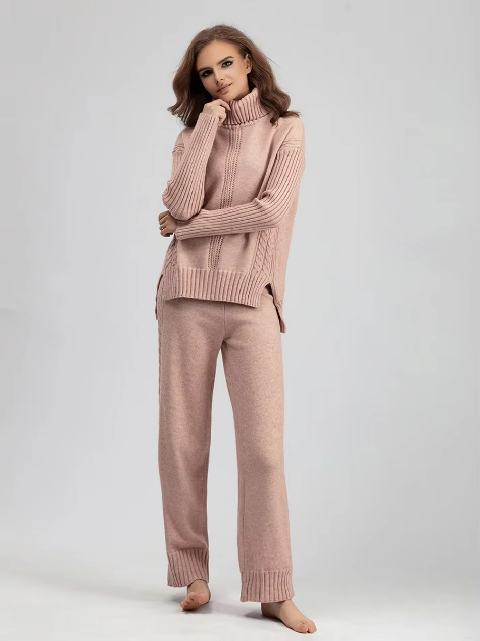 Scarlett - Pull à col montant élégant avec ensemble de pantalons amples
