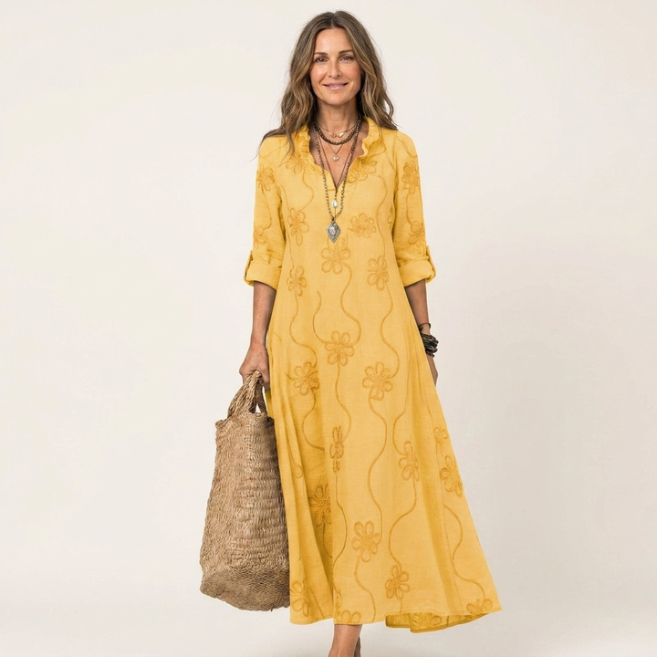 Mariam | Robe Maxi en avec Broderie Florale