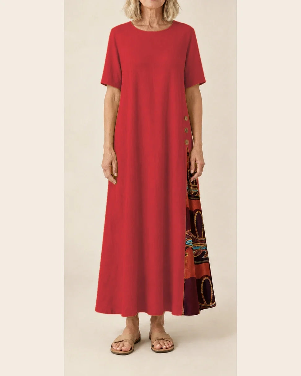 Maurene – Rouge | Robe longue décontractée effet lin